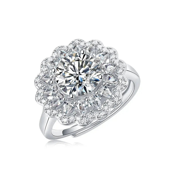 Lovcia Beautiful 2ct Moissanite CZ Flower 925 Sterling Silver Adjustable Ring-Rings-2 ct ( Certificate Included )-2 ct ( Certificate Included )