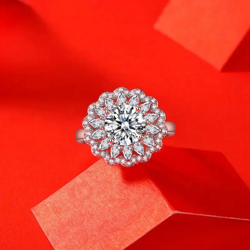 Lovcia Beautiful 2ct Moissanite CZ Flower 925 Sterling Silver Adjustable Ring-Rings-2 ct ( Certificate Included )-2 ct ( Certificate Included )