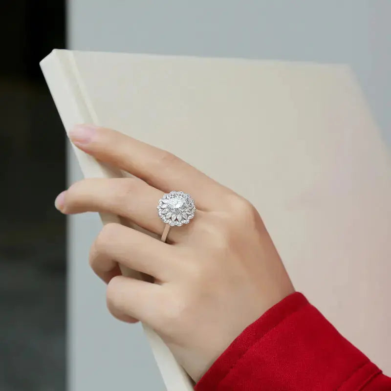 Lovcia Beautiful 2ct Moissanite CZ Flower 925 Sterling Silver Adjustable Ring-Rings-2 ct ( Certificate Included )-2 ct ( Certificate Included )