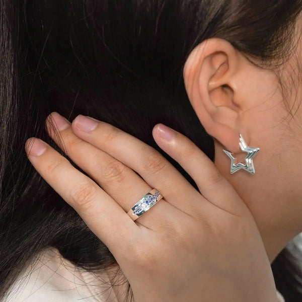 Lovcia Beautiful Blue CZ Star River 925 Sterling Silver Adjustable Ring-Rings-Silver-Silver