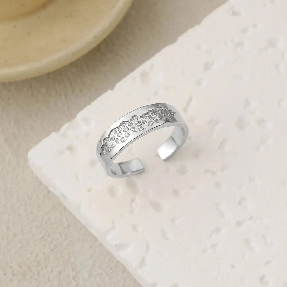 Lovcia Beautiful Blue CZ Star River 925 Sterling Silver Adjustable Ring-Rings-Silver-Silver