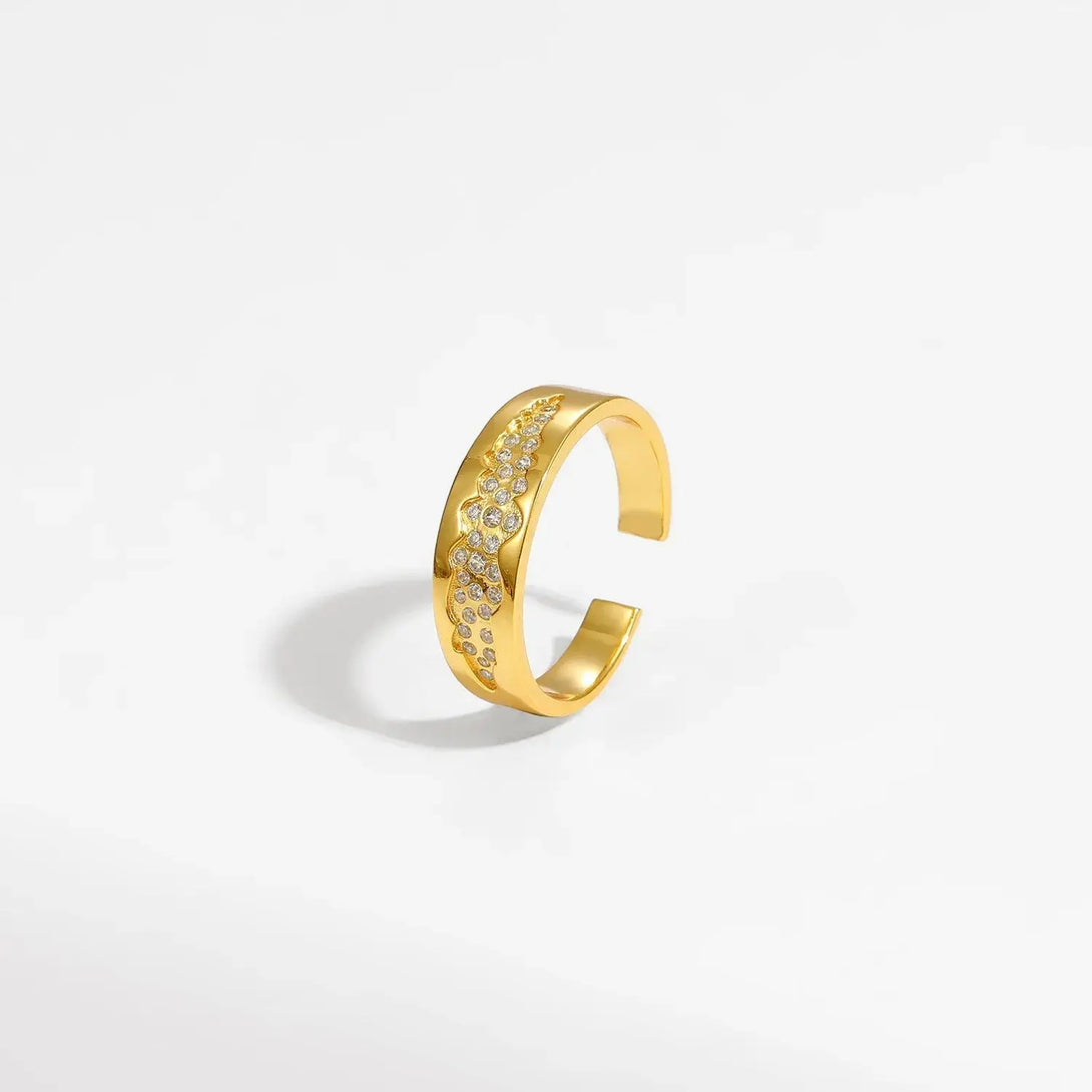 Lovcia Beautiful Blue CZ Star River 925 Sterling Silver Adjustable Ring-Rings-Yellow Gold-Yellow Gold