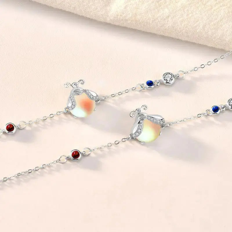 Lovcia Beautiful CZ Natural Moonstone Glowworm 925 Sterling Silver Bracelet-Bracelets-Purple Green Moonstone-Purple Green Moonstone