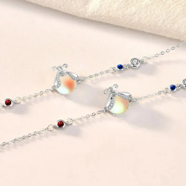 Lovcia Beautiful CZ Natural Moonstone Glowworm 925 Sterling Silver Bracelet-Bracelets-Purple Green Moonstone-Purple Green Moonstone