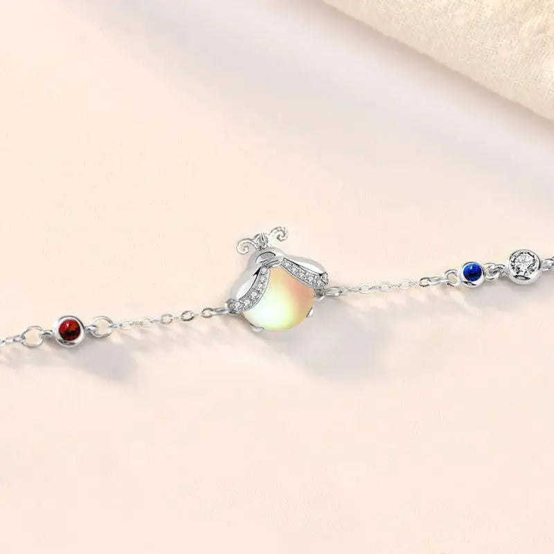 Lovcia Beautiful CZ Natural Moonstone Glowworm 925 Sterling Silver Bracelet-Bracelets-Purple Green Moonstone-Purple Green Moonstone