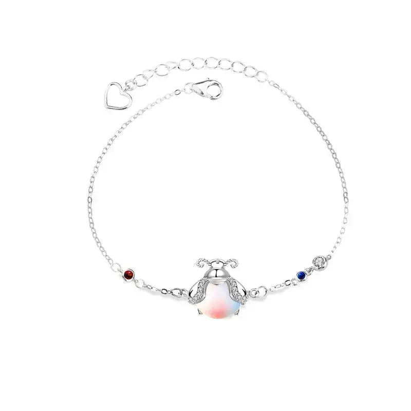Lovcia Beautiful CZ Natural Moonstone Glowworm 925 Sterling Silver Bracelet-Bracelets-Purple Green Moonstone-Purple Green Moonstone