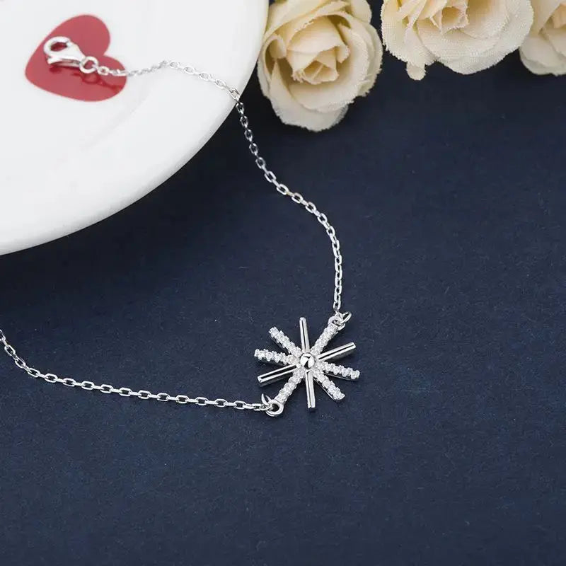 Lovcia Beautiful CZ Snowflake 925 Sterling Silver Bracelet-Bracelets-Silver-Silver