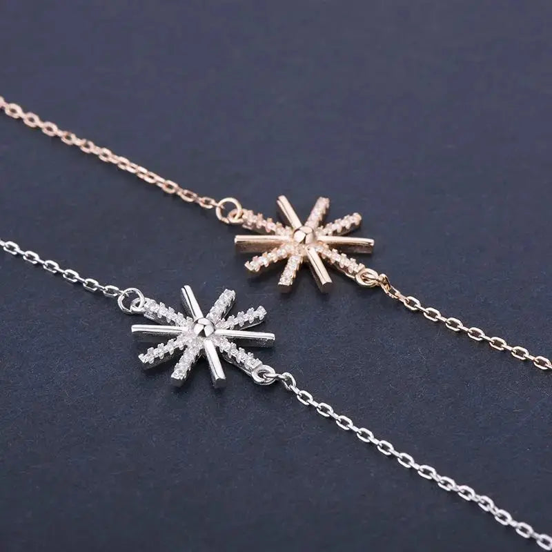 Lovcia Beautiful CZ Snowflake 925 Sterling Silver Bracelet-Bracelets-Silver-Silver