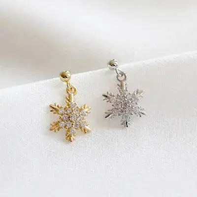 Lovcia Beautiful CZ Snowflake New 925 Sterling Silver Dangling Earrings-Earrings-Rhodium-Rhodium