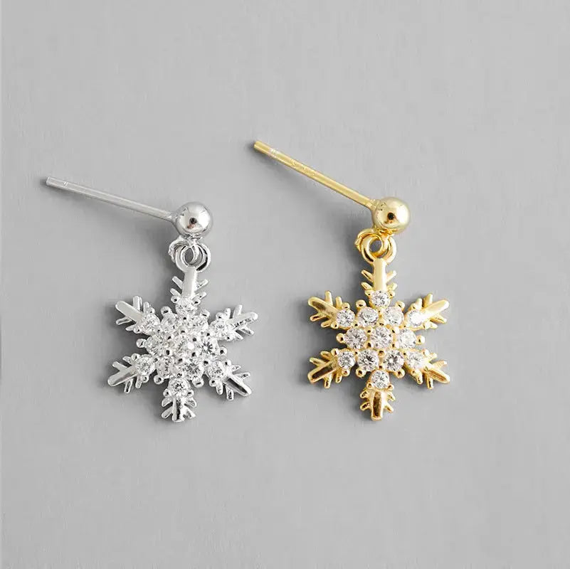 Lovcia Beautiful CZ Snowflake New 925 Sterling Silver Dangling Earrings-Earrings-Rhodium-Rhodium