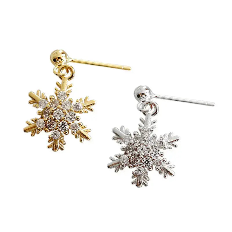 Lovcia Beautiful CZ Snowflake New 925 Sterling Silver Dangling Earrings-Earrings-Rhodium-Rhodium