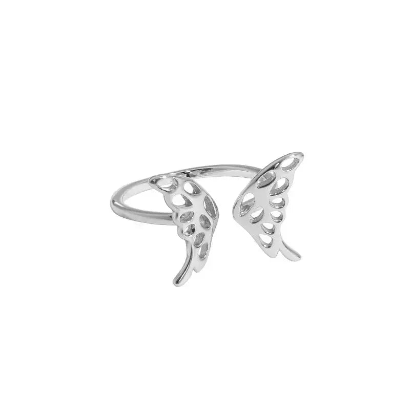 Lovcia Beautiful Hollow Butterfly 925 Sterling Silver Adjustable Ring-Rings-Rhodium-Rhodium