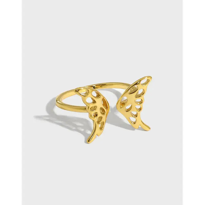Lovcia Beautiful Hollow Butterfly 925 Sterling Silver Adjustable Ring-Rings-Yellow Gold-Yellow Gold
