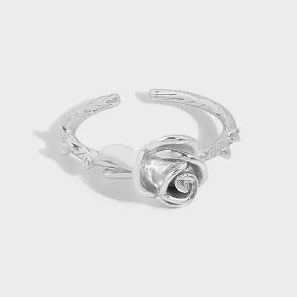 Lovcia Beautiful Hollow Rose Flower 925 Sterling Silver Adjustable Ring-Rings-Silver-Silver