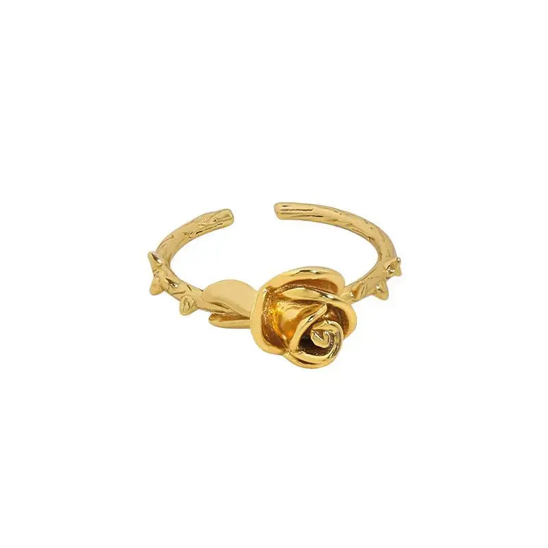 Lovcia Beautiful Hollow Rose Flower 925 Sterling Silver Adjustable Ring-Rings-Yellow Gold-Yellow Gold