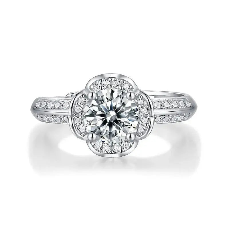 Lovcia Beautiful Moissanite CZ Flower 925 Sterling Silver Adjustable Ring-Rings-1 Carat (Certificate Included)-1 Carat (Certificate Included)