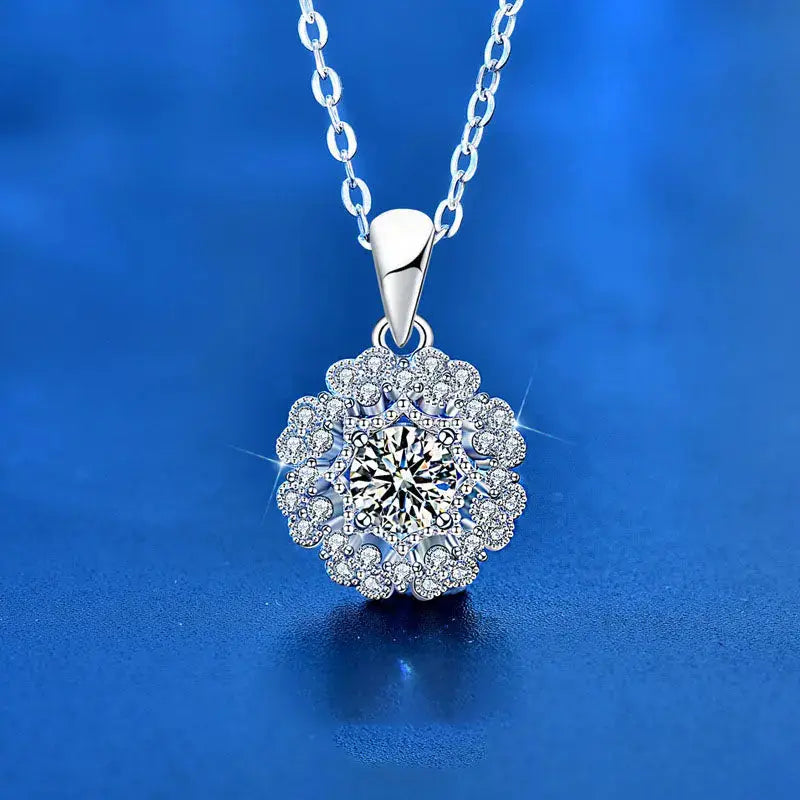 Lovcia Beautiful Moissanite CZ Micro Setting Flower 925 Sterling Silver Necklace-Necklaces-0.5 Carat Moissanite CZ-0.5 Carat Moissanite CZ