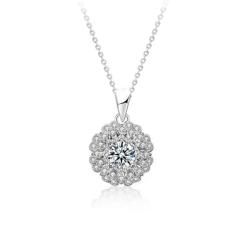 Lovcia Beautiful Moissanite CZ Micro Setting Flower 925 Sterling Silver Necklace-Necklaces-0.5 Carat Moissanite CZ-0.5 Carat Moissanite CZ
