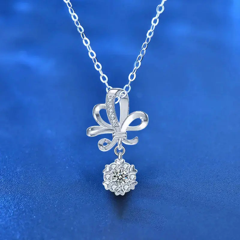Lovcia Beautiful Moissanite CZ Wedding Bouquet Flower 925 Sterling Silver Necklace-Necklaces-0.1ct Moissanite CZ-0.1ct Moissanite CZ