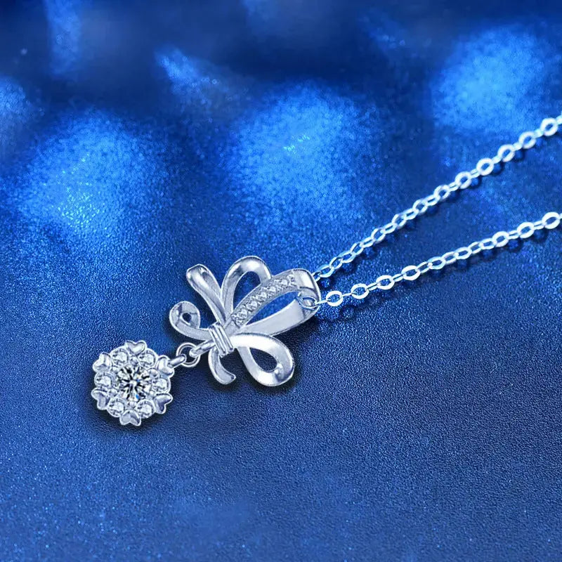 Lovcia Beautiful Moissanite CZ Wedding Bouquet Flower 925 Sterling Silver Necklace-Necklaces-0.1ct Moissanite CZ-0.1ct Moissanite CZ