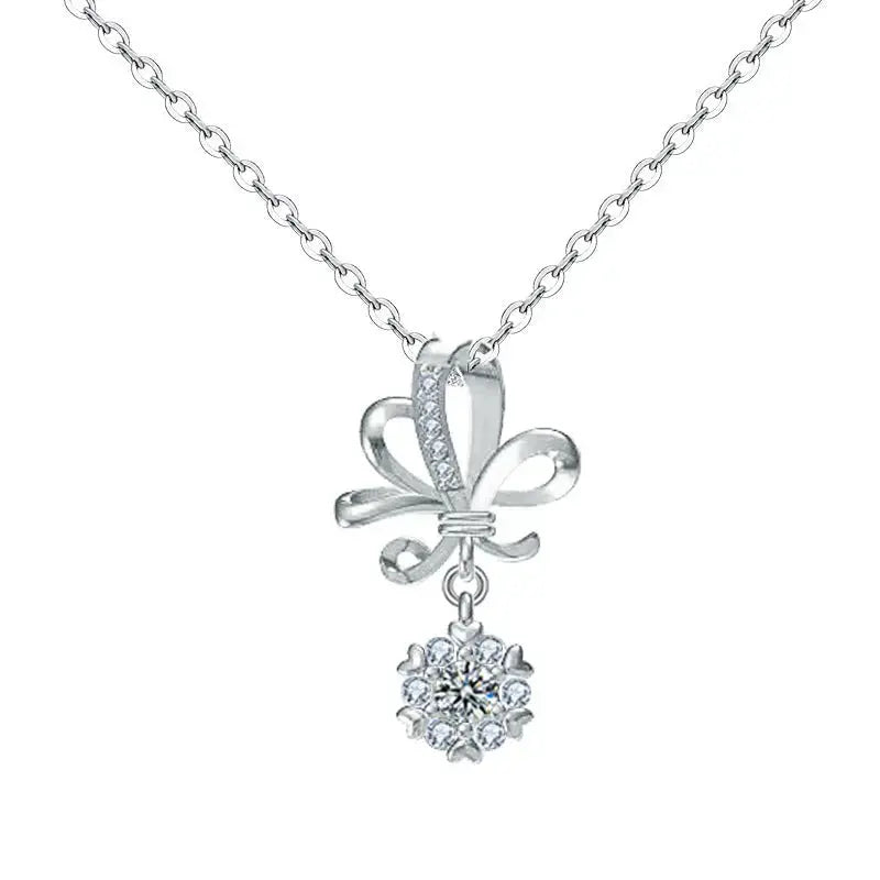 Lovcia Beautiful Moissanite CZ Wedding Bouquet Flower 925 Sterling Silver Necklace-Necklaces-0.1ct Moissanite CZ-0.1ct Moissanite CZ