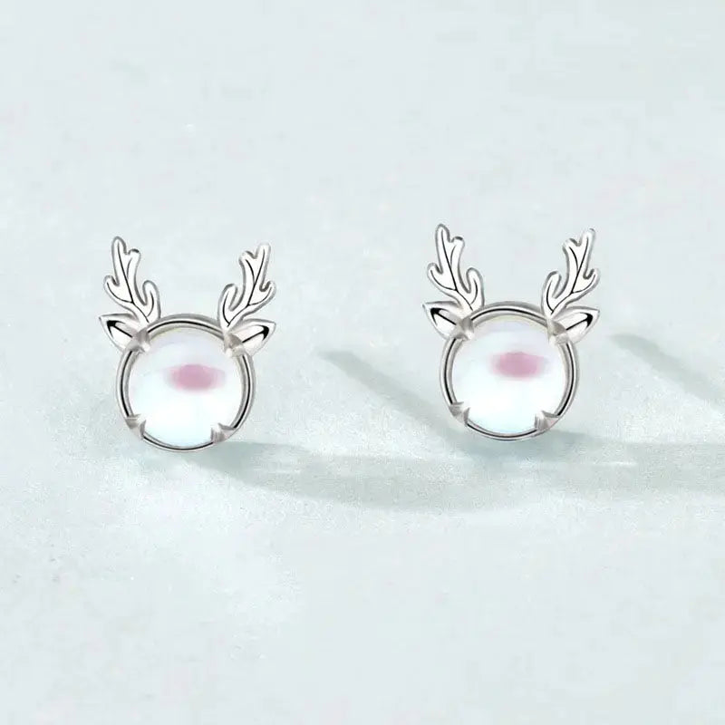 Lovcia Beautiful Natural Moonstone Elk Deer 925 Sterling Silver Stud Earrings-Earrings-Silver-Silver