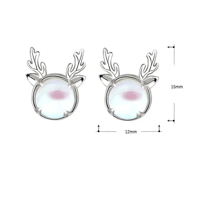 Lovcia Beautiful Natural Moonstone Elk Deer 925 Sterling Silver Stud Earrings-Earrings-Silver-Silver