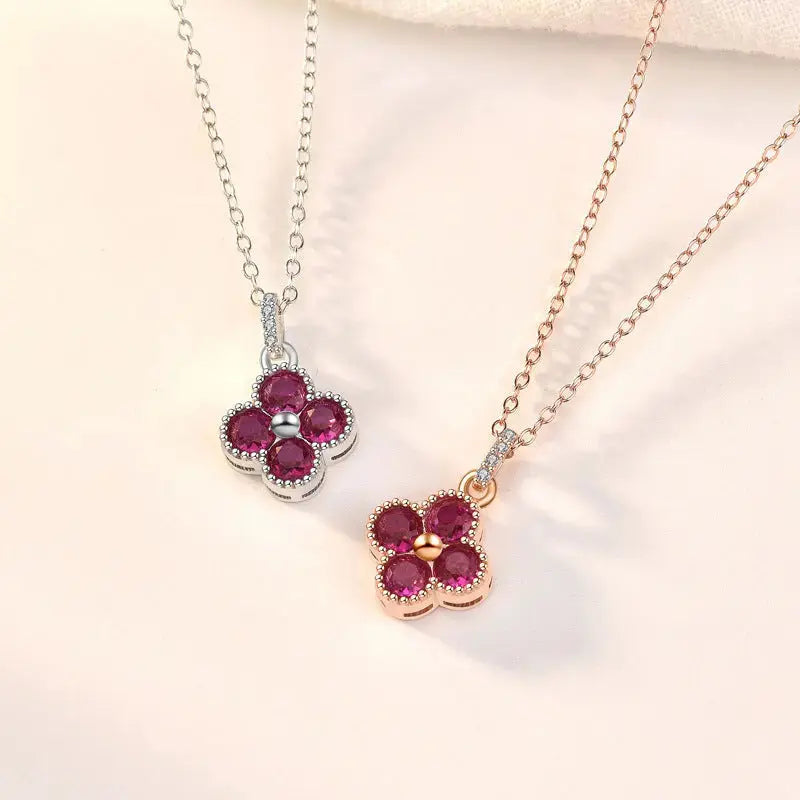 Lovcia Beautiful Pink CZ Four Leaf Clover 925 Sterling Silver Necklace-Necklaces-Rose Gold-Rose Gold