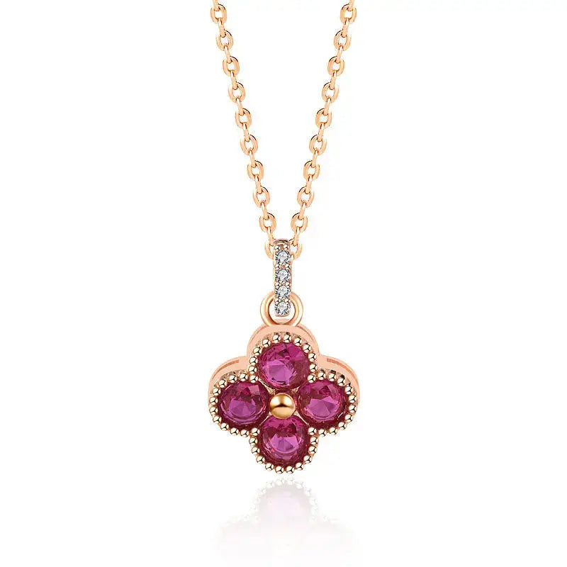 Lovcia Beautiful Pink CZ Four Leaf Clover 925 Sterling Silver Necklace-Necklaces-Rose Gold-Rose Gold