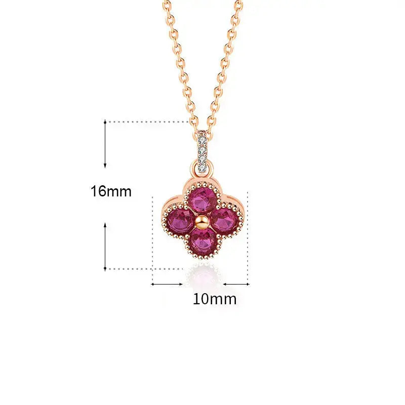 Lovcia Beautiful Pink CZ Four Leaf Clover 925 Sterling Silver Necklace-Necklaces-Rose Gold-Rose Gold
