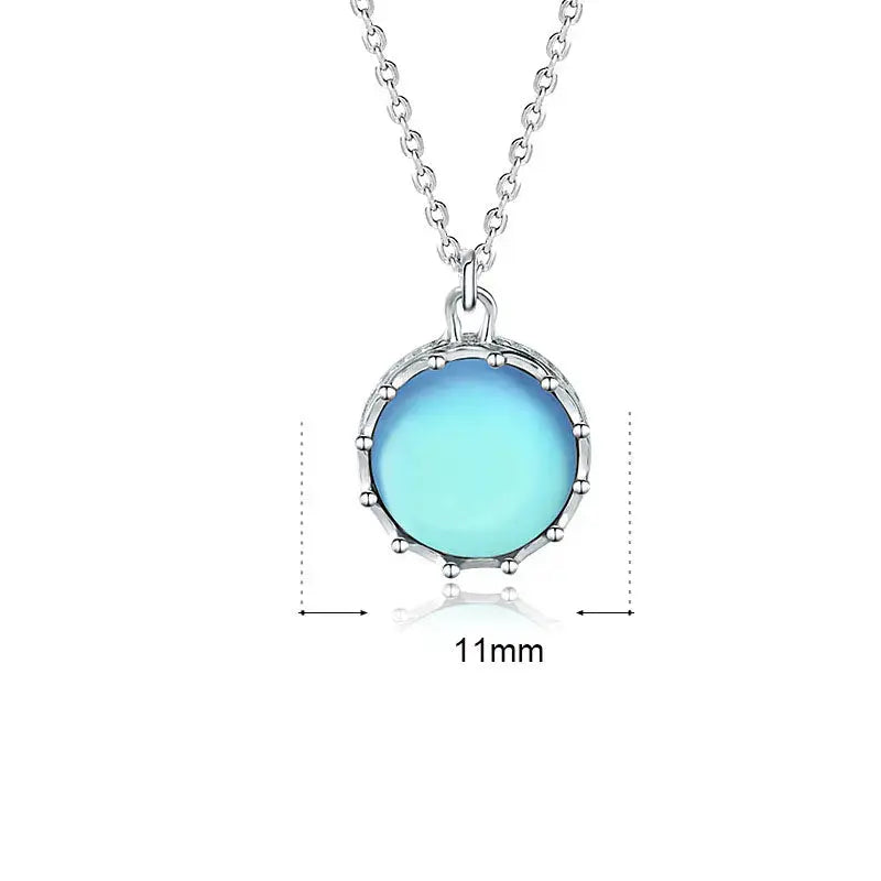 LOVCIA Beautiful Round Natural Moonstone Sea 925 Sterling Silver Necklace