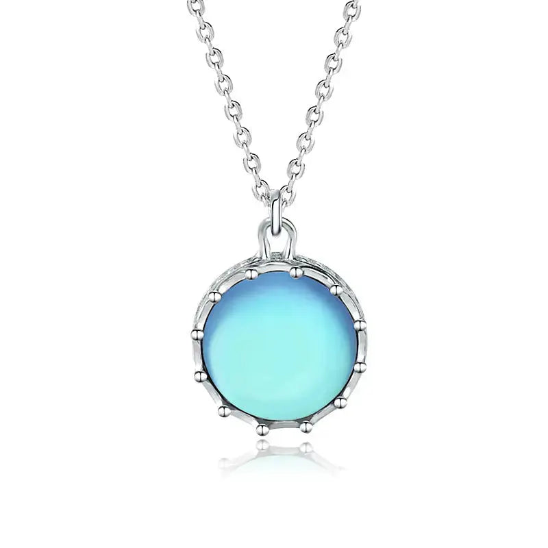 LOVCIA Beautiful Round Natural Moonstone Sea 925 Sterling Silver Necklace