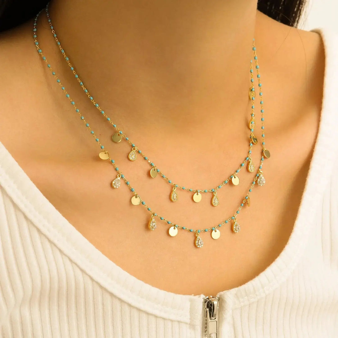 Lovcia Beautiful Waterdrop CZ 925 Sterling Silver Blue Enamel Necklace-Necklaces-