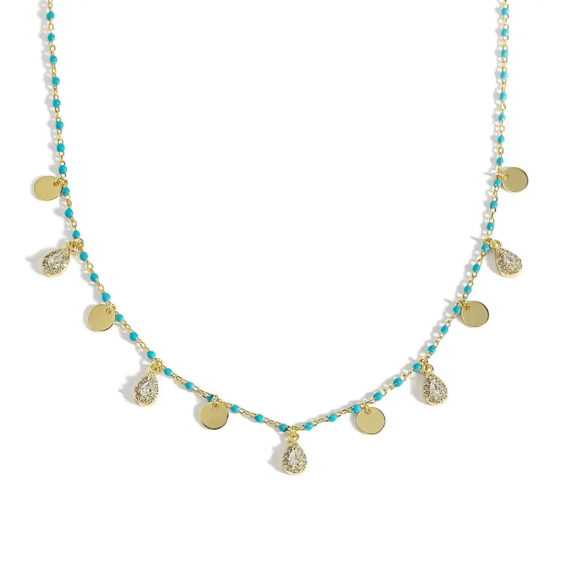 Lovcia Beautiful Waterdrop CZ 925 Sterling Silver Blue Enamel Necklace-Necklaces-