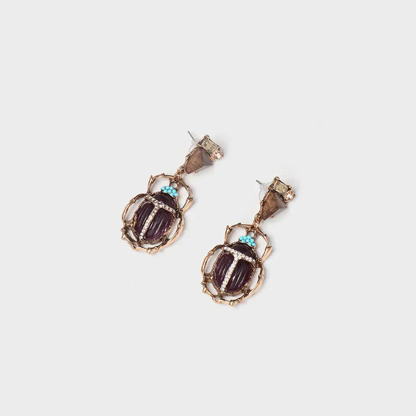 Lovcia Beetle Shape Rhinestone Alloy Dangle Earrings-Earrings-Chocolate-One Size-Chocolate