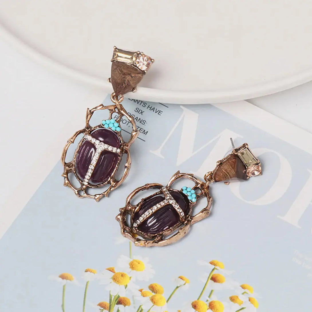 Lovcia Beetle Shape Rhinestone Alloy Dangle Earrings-Earrings-Chocolate-One Size-Chocolate