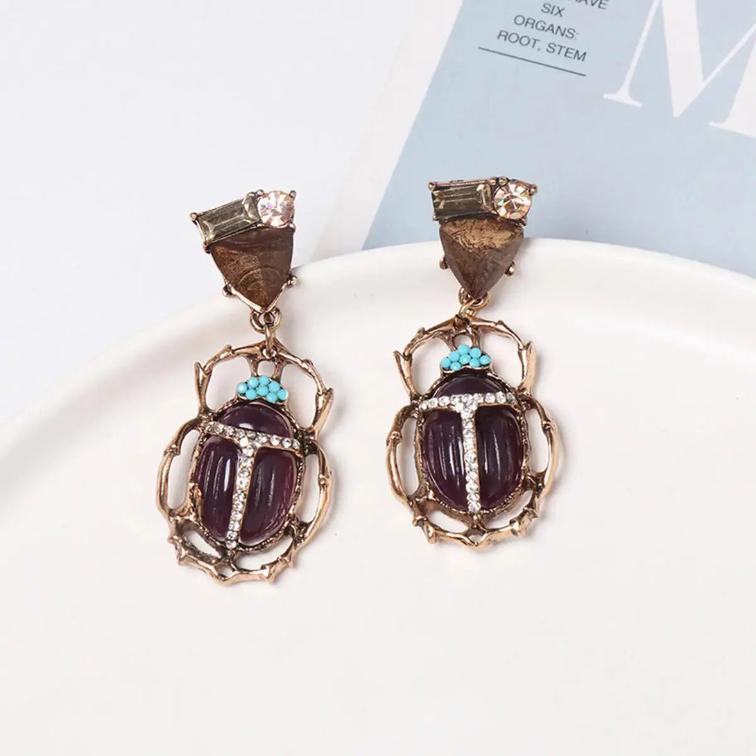 Lovcia Beetle Shape Rhinestone Alloy Dangle Earrings-Earrings-Chocolate-One Size-Chocolate
