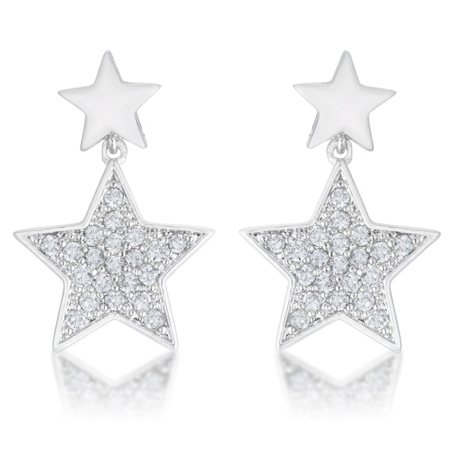 Lovcia Bianca Rhodium Star Drop Earrings with 0.5ct CZ Stones-Earrings-