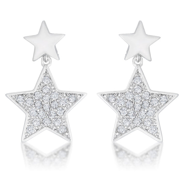 LOVCIA Bianca Rhodium Star Drop Earrings with 0.5ct CZ Stones