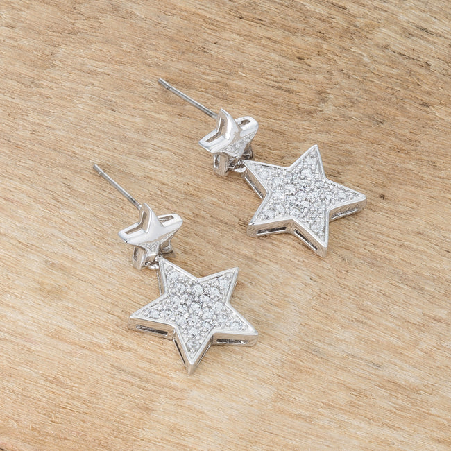 Lovcia Bianca Rhodium Star Drop Earrings with 0.5ct CZ Stones-Earrings-
