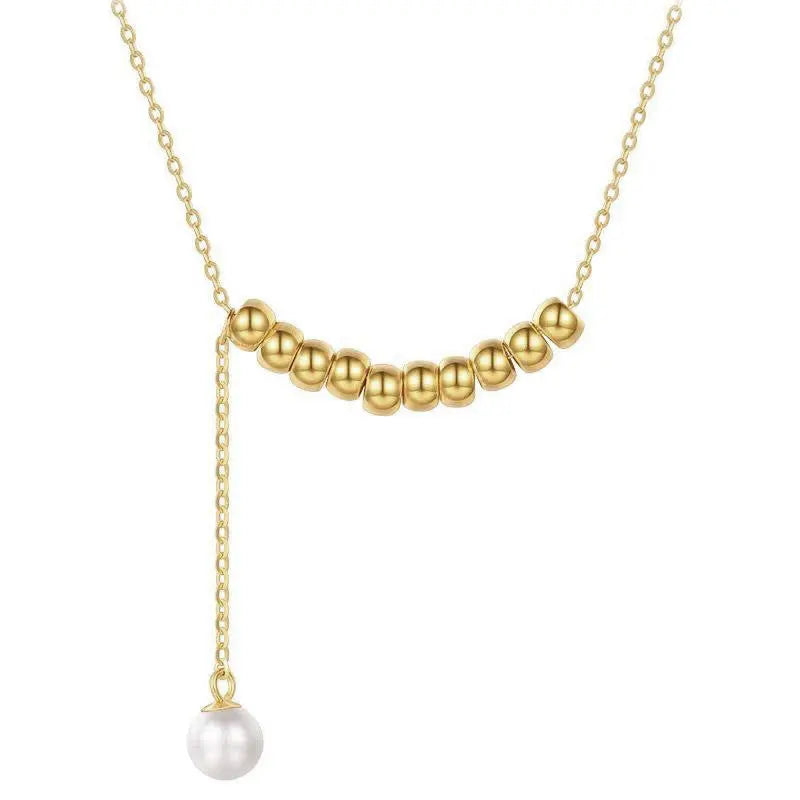 Lovcia Birth Year S925 Silver Female Sliver Beads Pearl Necklace Chain Set for Women-Necklaces-Gold Necklace-Gold Necklace