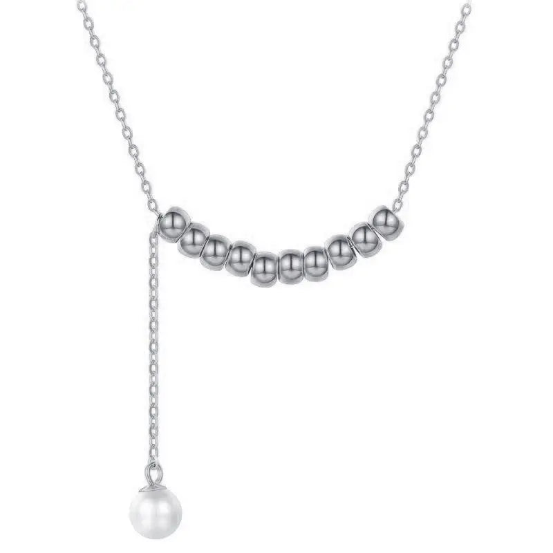 Lovcia Birth Year S925 Silver Female Sliver Beads Pearl Necklace Chain Set for Women-Necklaces-Silver Necklace-Silver Necklace