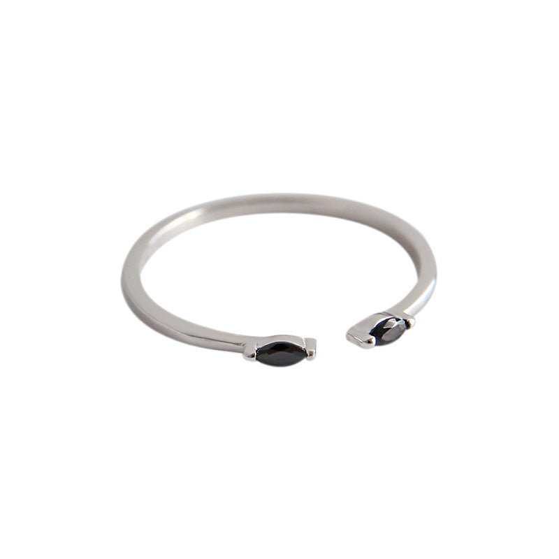 Lovcia Black CZ 925 Sterling Silver Adjustable Ring-Rings-