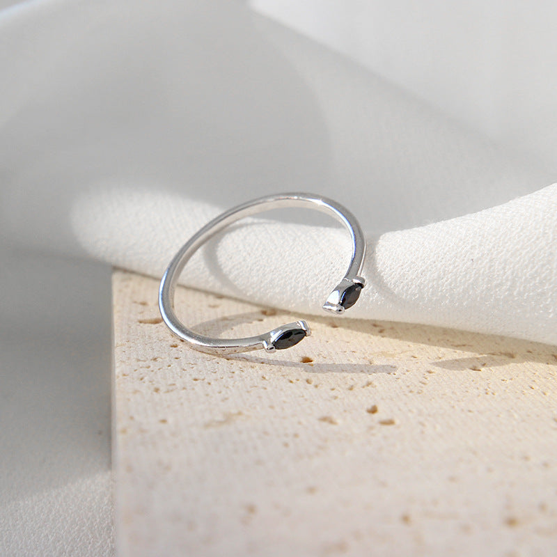 Lovcia Black CZ 925 Sterling Silver Adjustable Ring-Rings-
