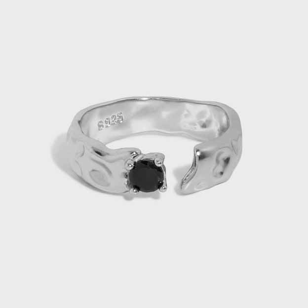 Lovcia Black CZ Irregular Adjustable Ring 925 Silver-Rings-Yellow Gold-Yellow Gold