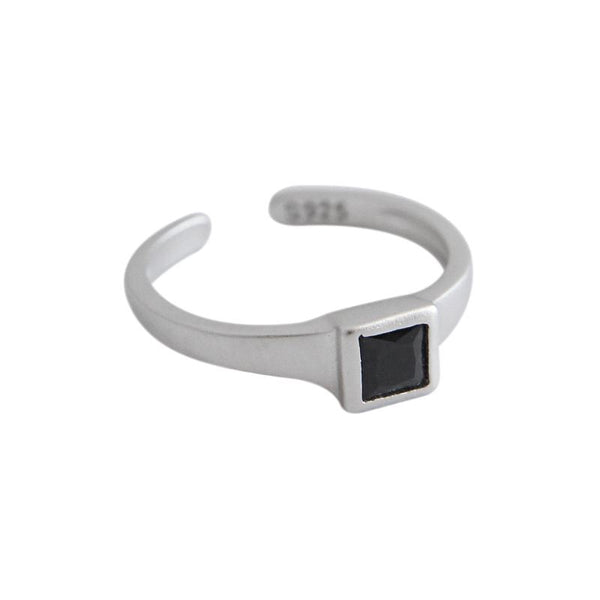 Lovcia Black CZ Square 925 Sterling Silver Adjustable Ring-Rings-