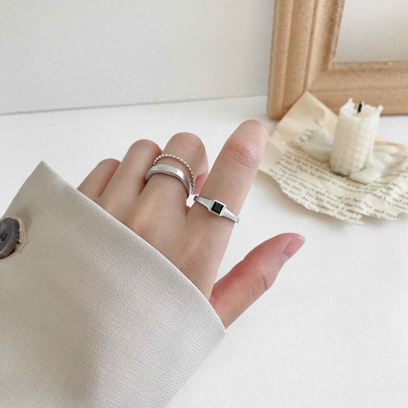 Lovcia Black CZ Square 925 Sterling Silver Adjustable Ring-Rings-