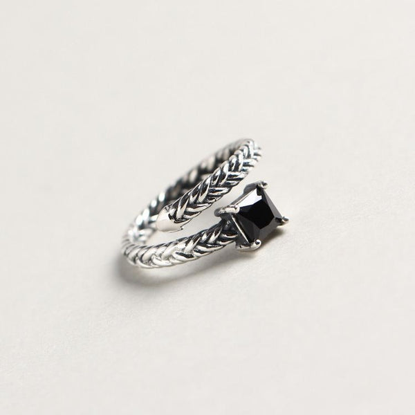 Lovcia Black CZ Twisted Ring 925 Sterling Silver Adjustable-Rings-