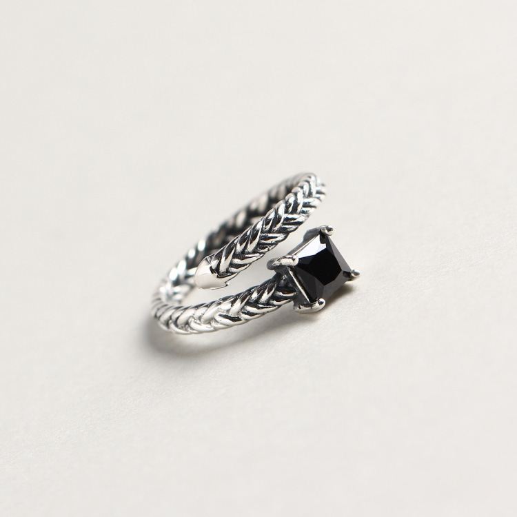Lovcia Black CZ Twisted Ring 925 Sterling Silver Adjustable-Rings-