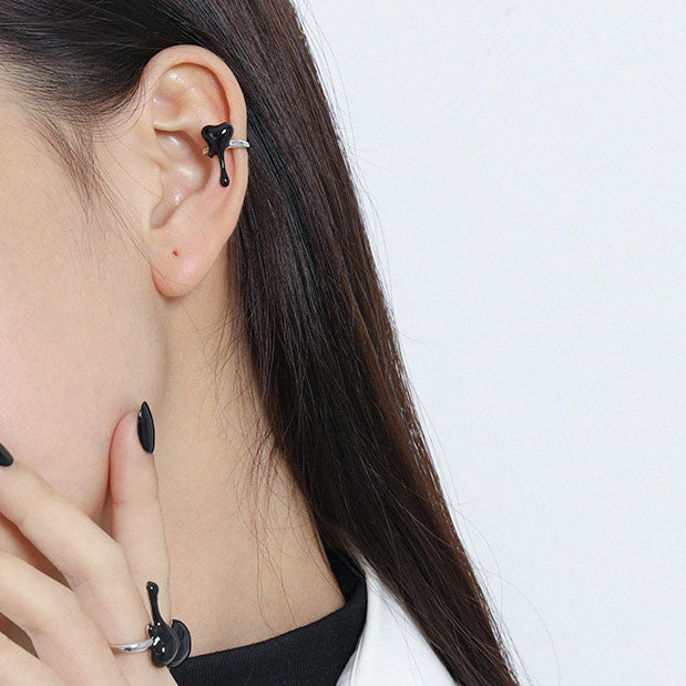 Lovcia Black Fluid Heart 17mm 925 Silver Single Earring-Earrings-Right Earring(SIngle)-